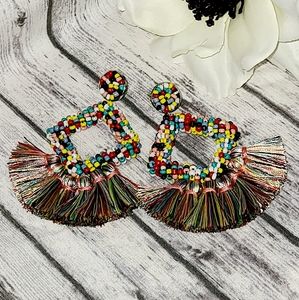Multicolor boho tassle beaded earrings